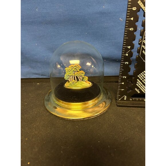 Miniature Tree Sculpture Under Glass Dome 3" Tall With Black Base Handmade Decor - Picture 2 of 3